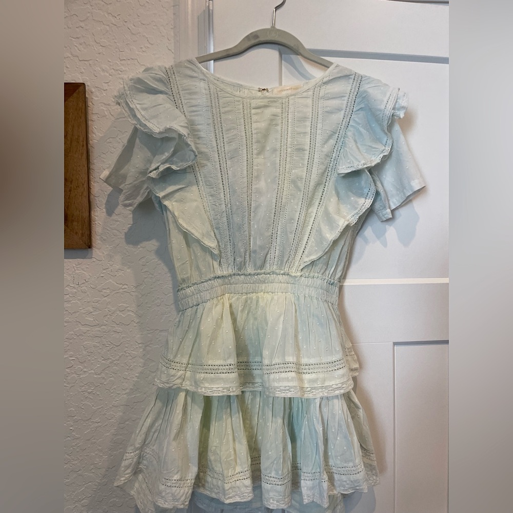 Love Shack Fancy Natasha Mini Dress. Limited Edition Blue and Yellow Ombre.
